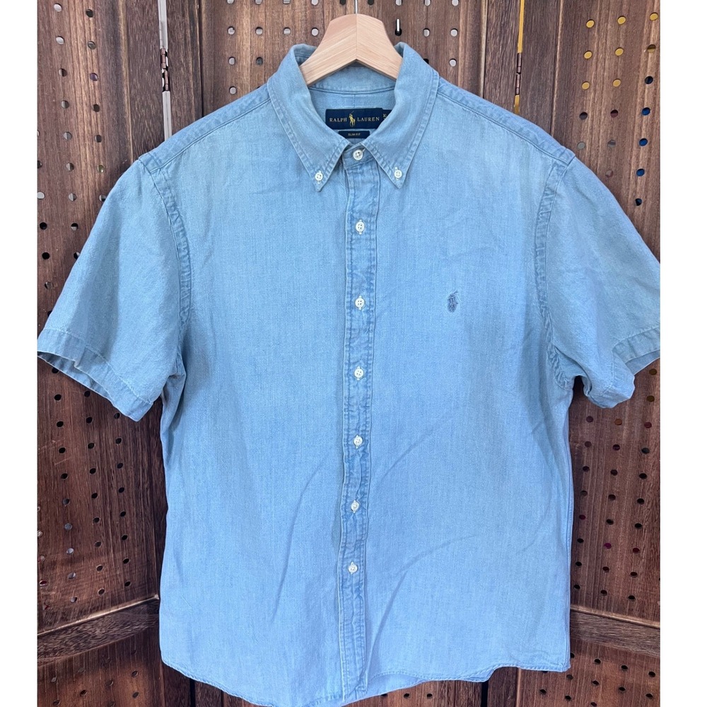 Polo Ralph Lauren Slim Fit Blue Cotton Button Down Shirt Men's XL